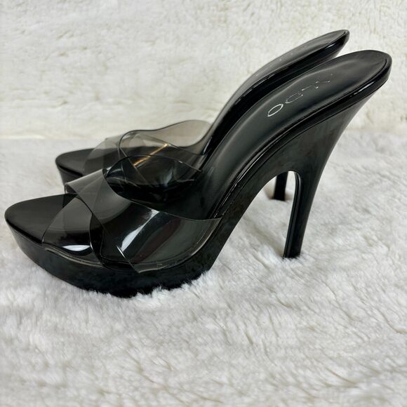 ALDO Black Open Toe High Heel Sandals Smokey Clear Toe Straps Size 7.5 (38)120 - Picture 4 of 5